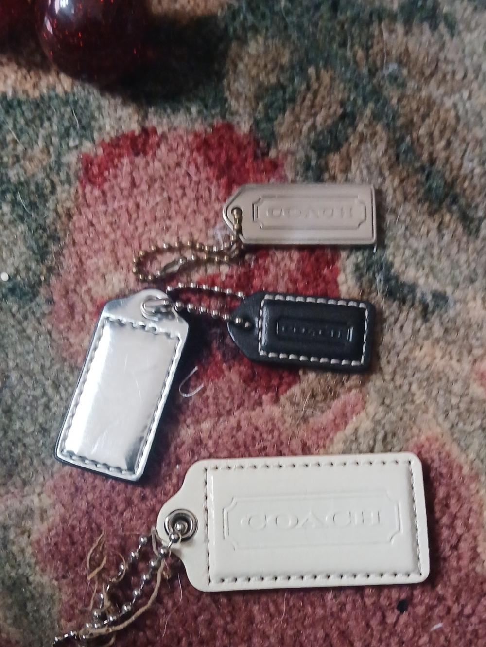Coach Leather & Metal Tag Keychain Set — White, Black, Silver